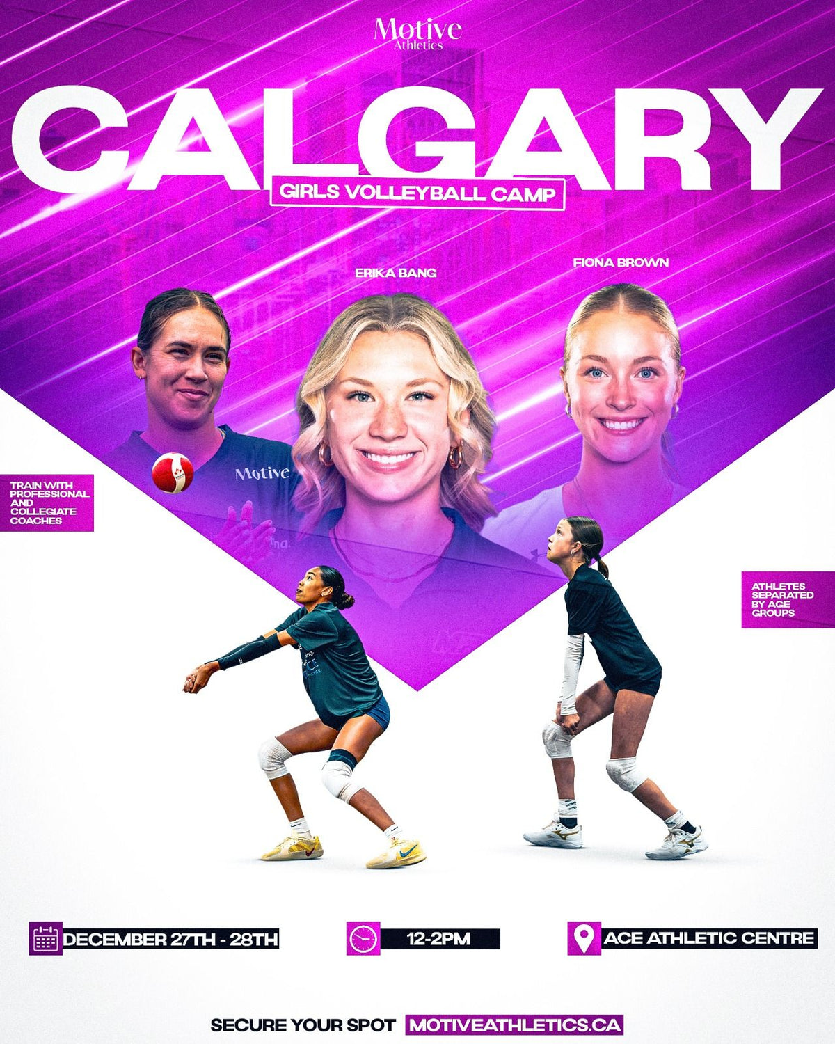 Calgary Girls Volleyball Camp poster - December 27-28, 12-2PM, Ace Athletic Centre, Calgary