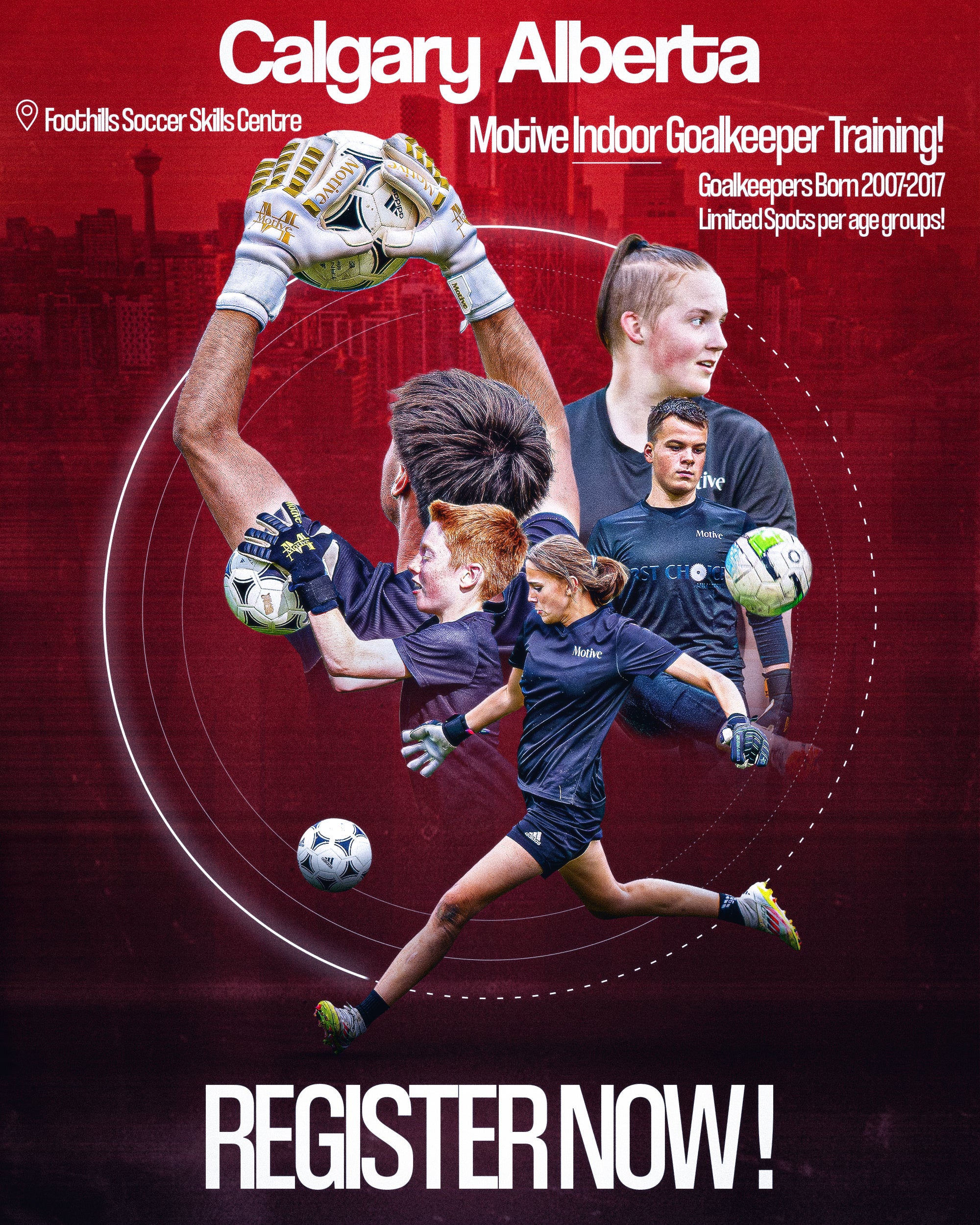 Advertisement for Calgary Alberta Motive Indoor Goalkeeper Training