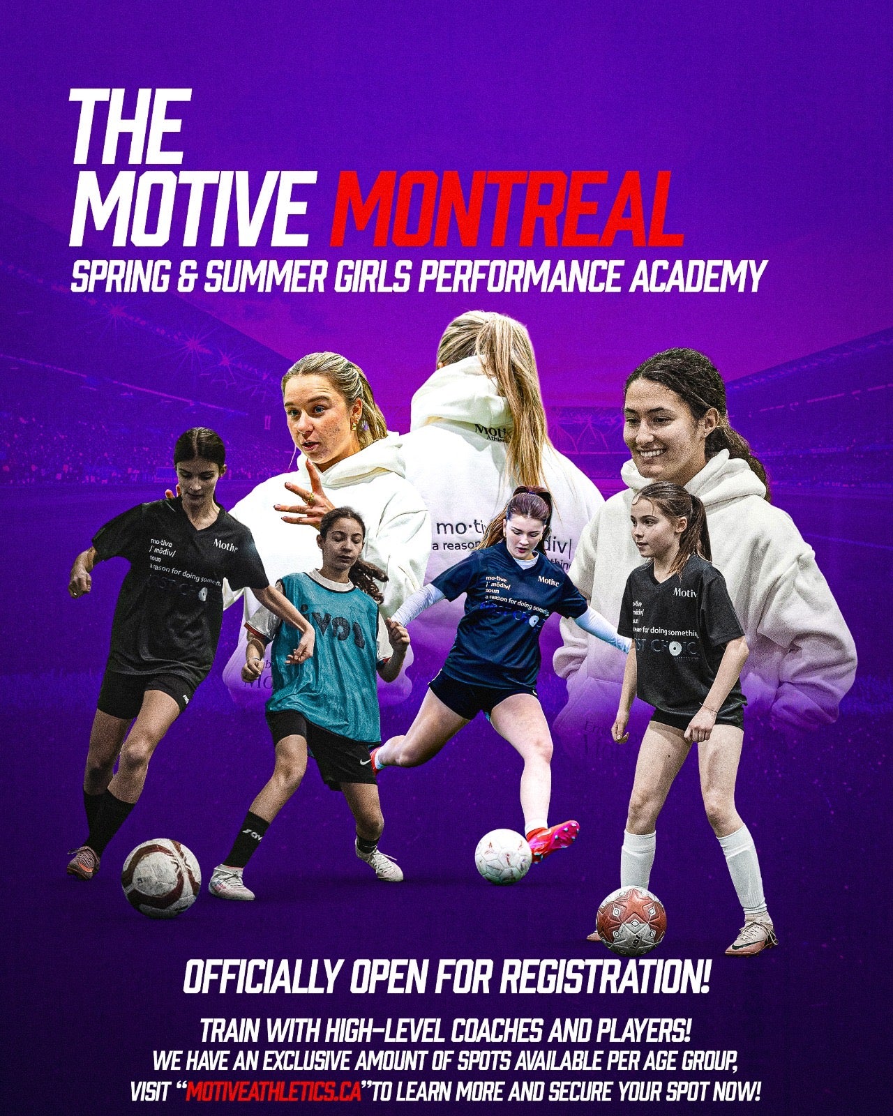 Motive Athletics Montreal All Girls Soccer Performance Academy promotional poster