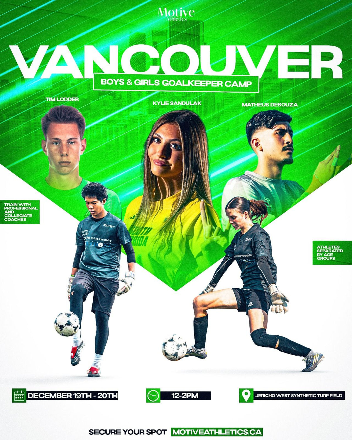 Vancouver Goalkeeper Camp poster - December 19-20, 12-2PM, Jericho West Synthetic Turf Field
