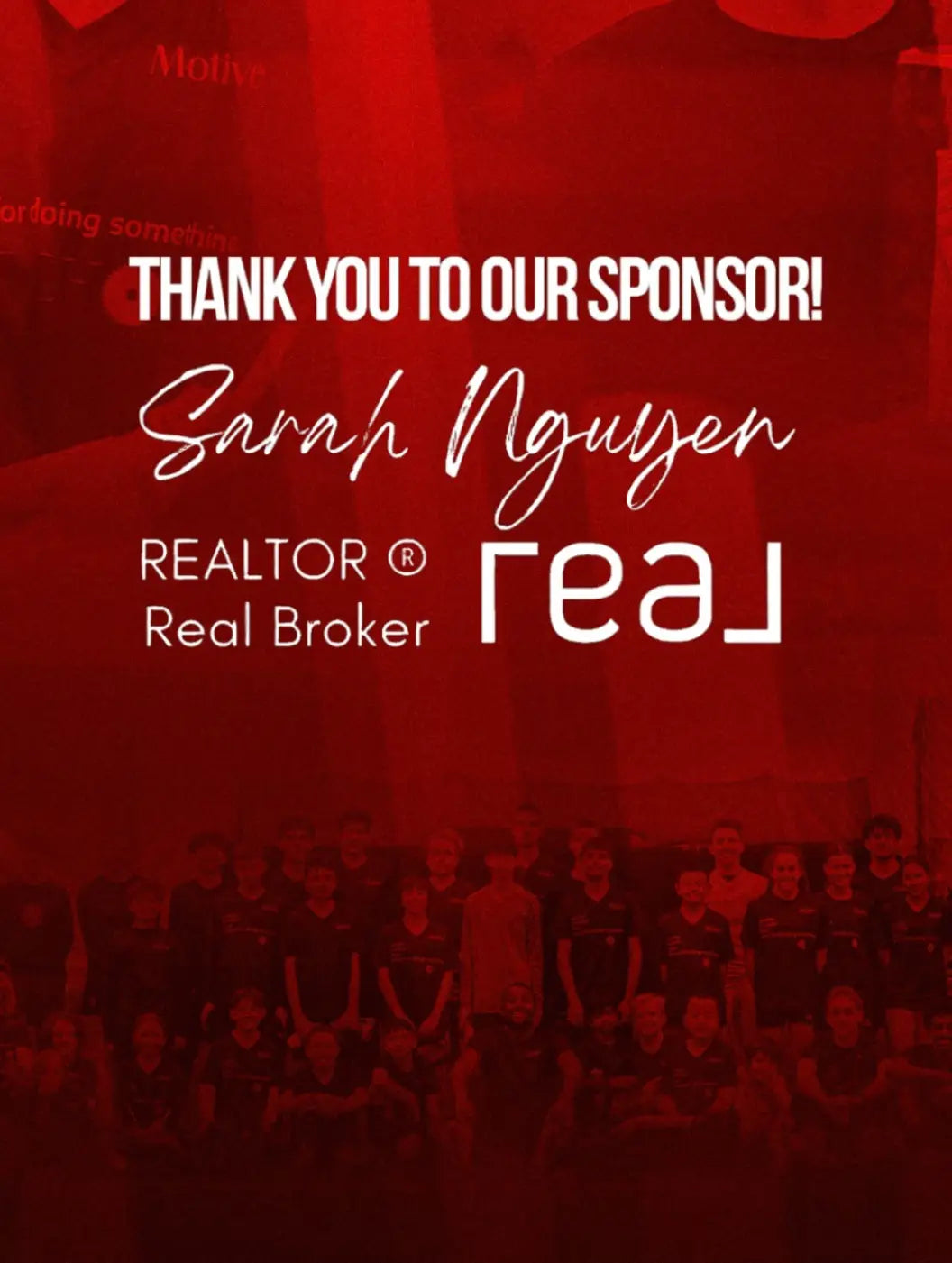 Sponsor Acknowledgement of Sarah Nguyen Realtor for the Motive Calgary Goalkeeper Camp