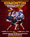 Edmonton Boys Lacrosse Training Camp poster – coaches Sebastian Simonson and Cristian Reyes, boys born 2009-2018, July 4-5, 9AM-12PM, TTC 4