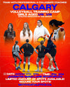 Calgary Girls Volleyball Training Camp poster – girls aged U16-U18, August 10-12, 3-9PM, JVCentre Smed Lane Sportsplex