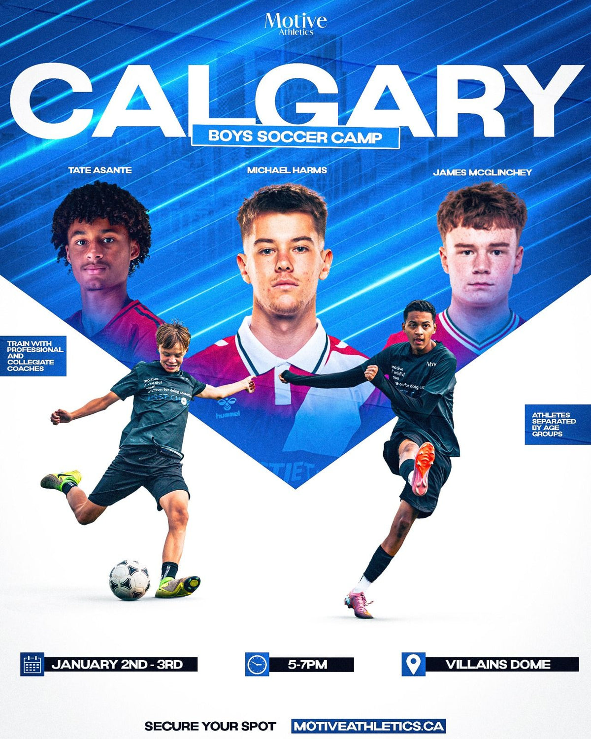 Calgary Boys Soccer Camp poster - January 2-3, 5-7PM, Villains Dome