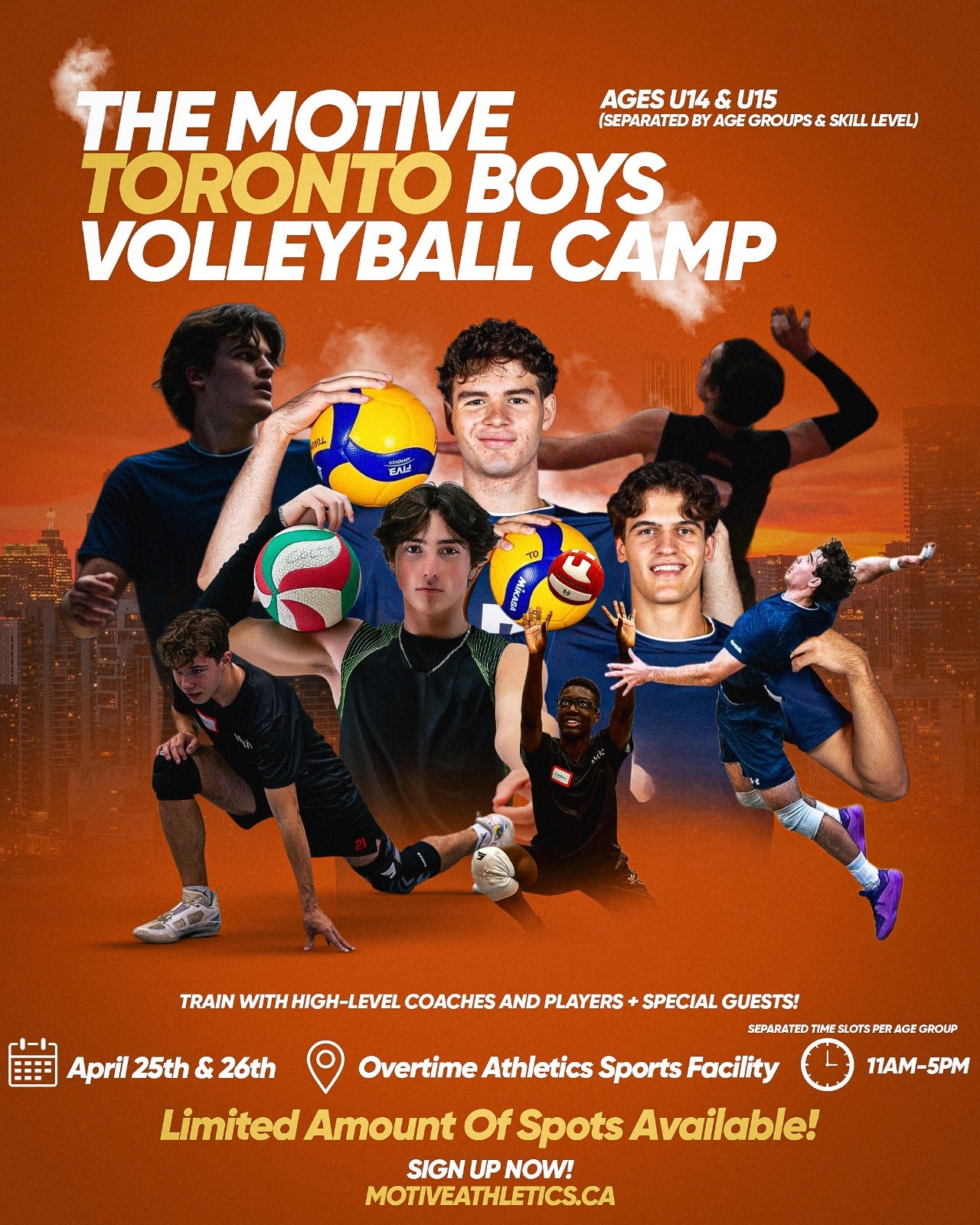 Promotional poster for The Motive Toronto Boys Volleyball Camp