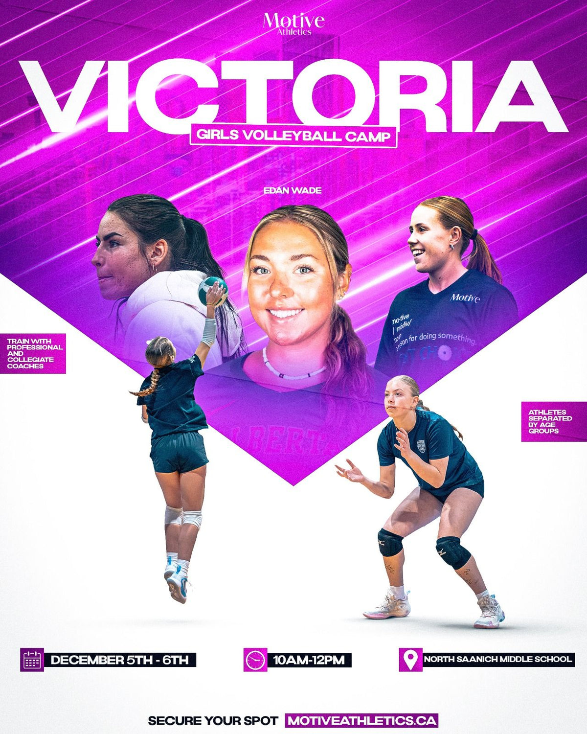 Victoria Girls Volleyball Camp poster - December 5-6, 10AM-12PM, North Saanich Middle School