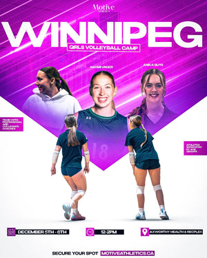 Winnipeg Girls Volleyball Camp poster - December 5-6, 12-2PM, Axworthy Health & RecPlex